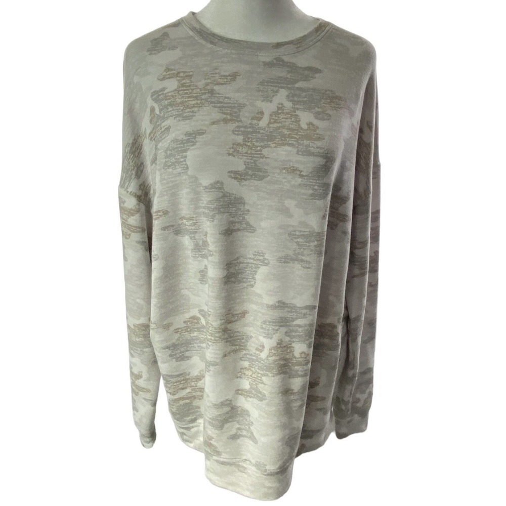 ATHLETA Women Camo Print Pullover Crew Neck Long Sleeve Sweatshirt Sz S White